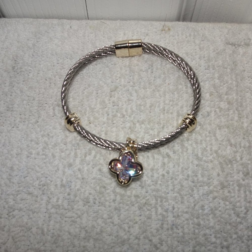 June Purple Glass Dangle Charm Magnetic Bracelet